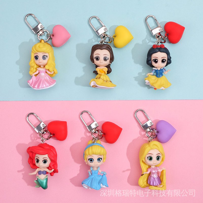 Disney Princess Keychain Cartoon Movie Frozen Beauty and the Beast Snow  White Kawaii Doll Keyrings Car Pendant PVC Key Holder - AliExpress