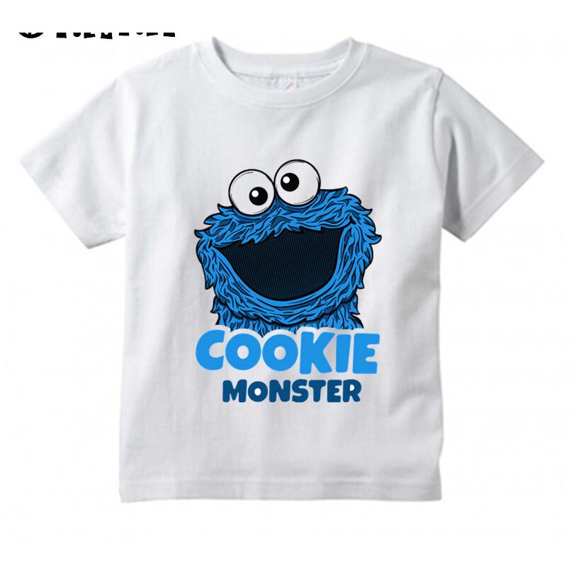 Kids Cartoon Sesame Street COOKIE MONSTER Design T Shirt Boys/Girls Kawaii  Short Sleeve Tops Children's Funny T-Shirt
