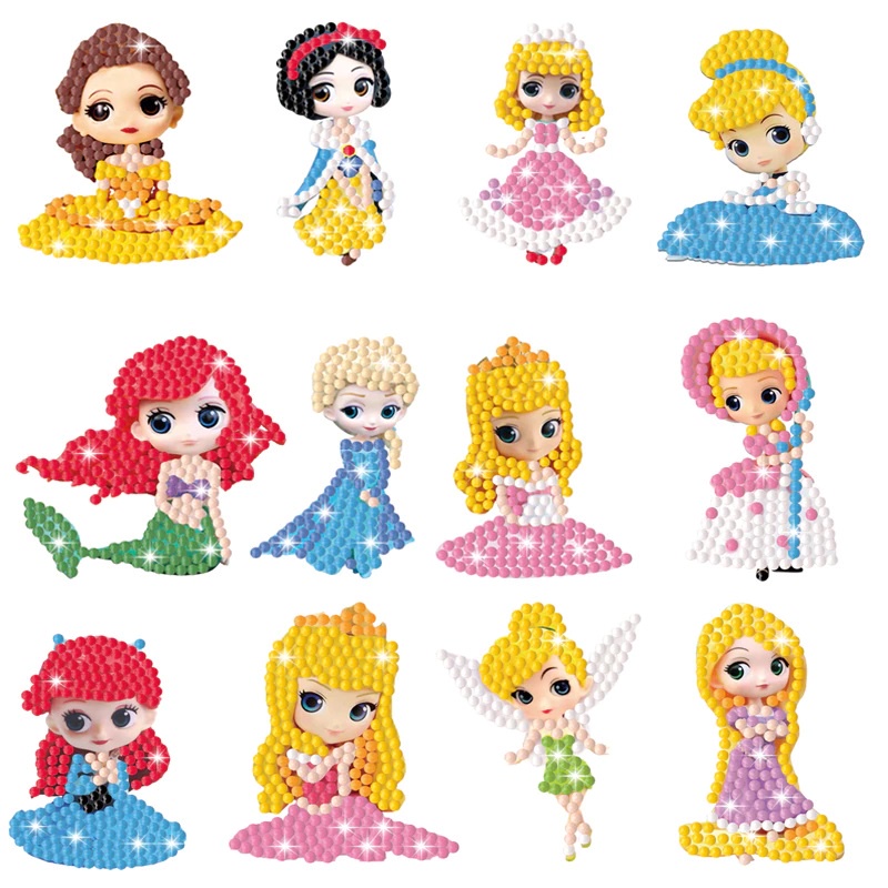 Cute Diamond Painting Stickers Kits for Cartoon Princess 12PCS