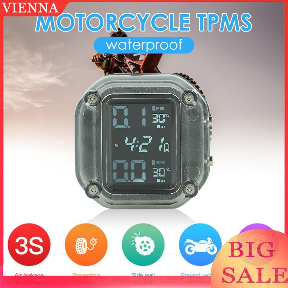 Motorcycle Wireless Tire Pressure Monitoring System, USB Rechargeable TPMS  for Motorcycle with 2 External Sensors Digital 1.5 LCD Display, Two Wheeled  Motorcycle TPMS