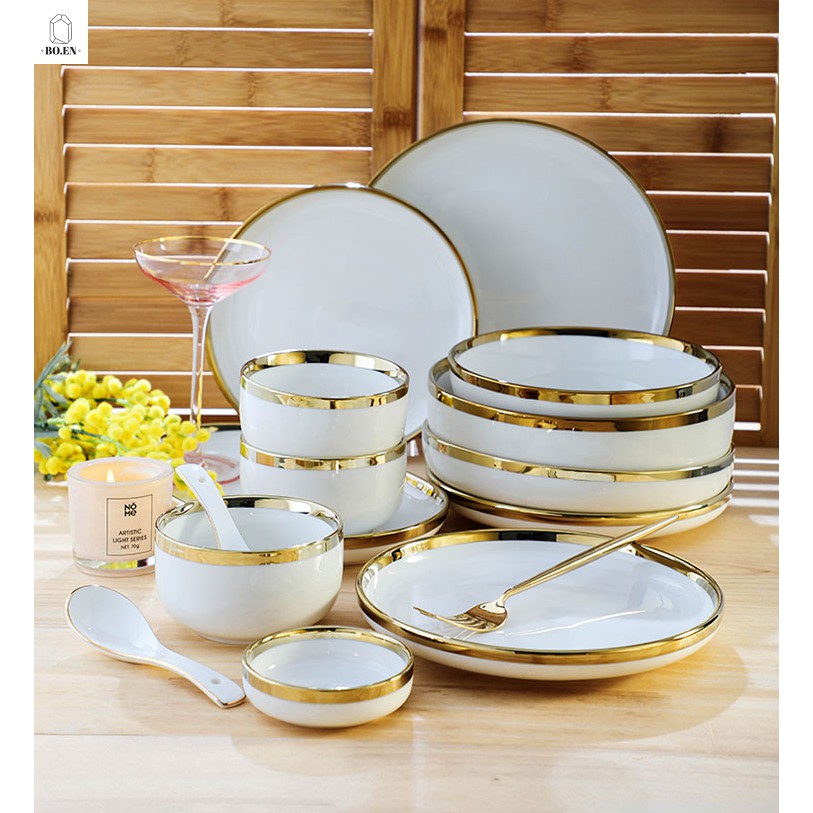 Gold rim dinner discount set