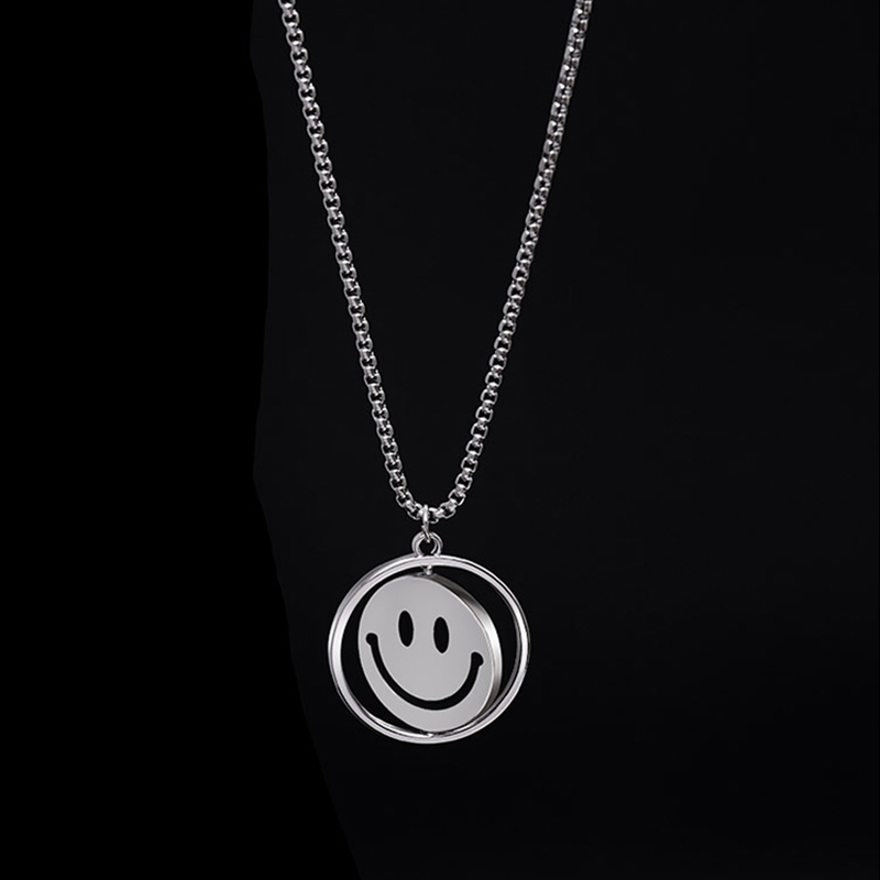 Ins Fashion Rotating Smile Pendant Necklace Men and Women Smiley ...