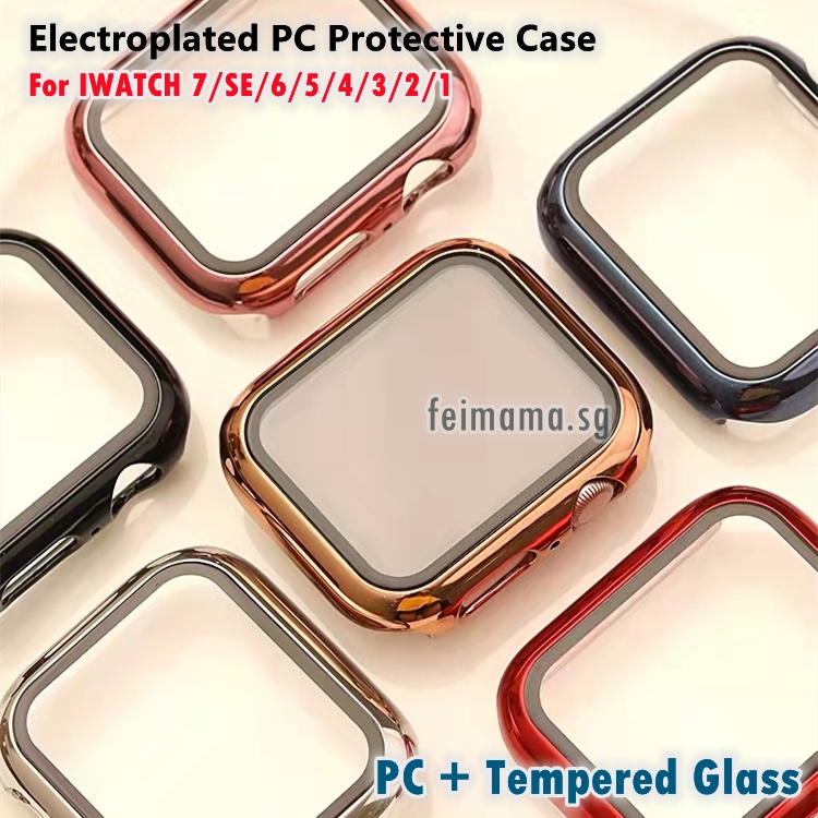 For Apple Watch Series 8 45mm Dual Color Electroplating Watch Case Built-in  Tempered Glass Screen Protector Hard PC Overall Protective Cover - Red /  Gold Wholesale