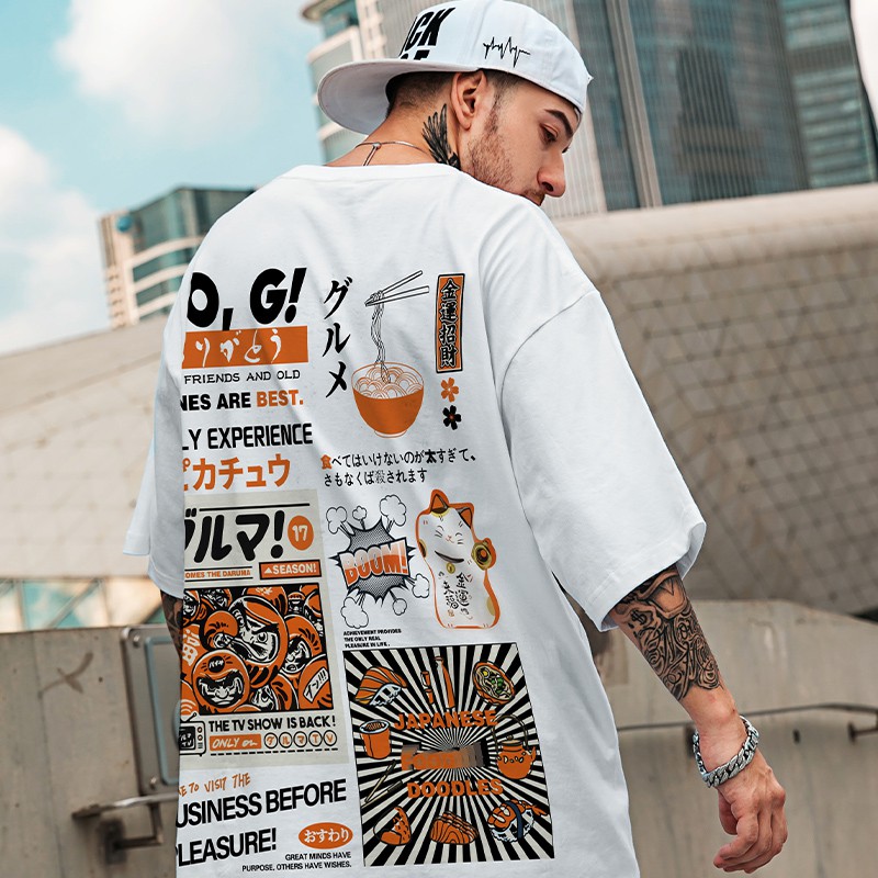 100% Cotton ️Casual Men's T-Shirt Hip Hop Summer Tops Tees Japanese Style  Short Shirts