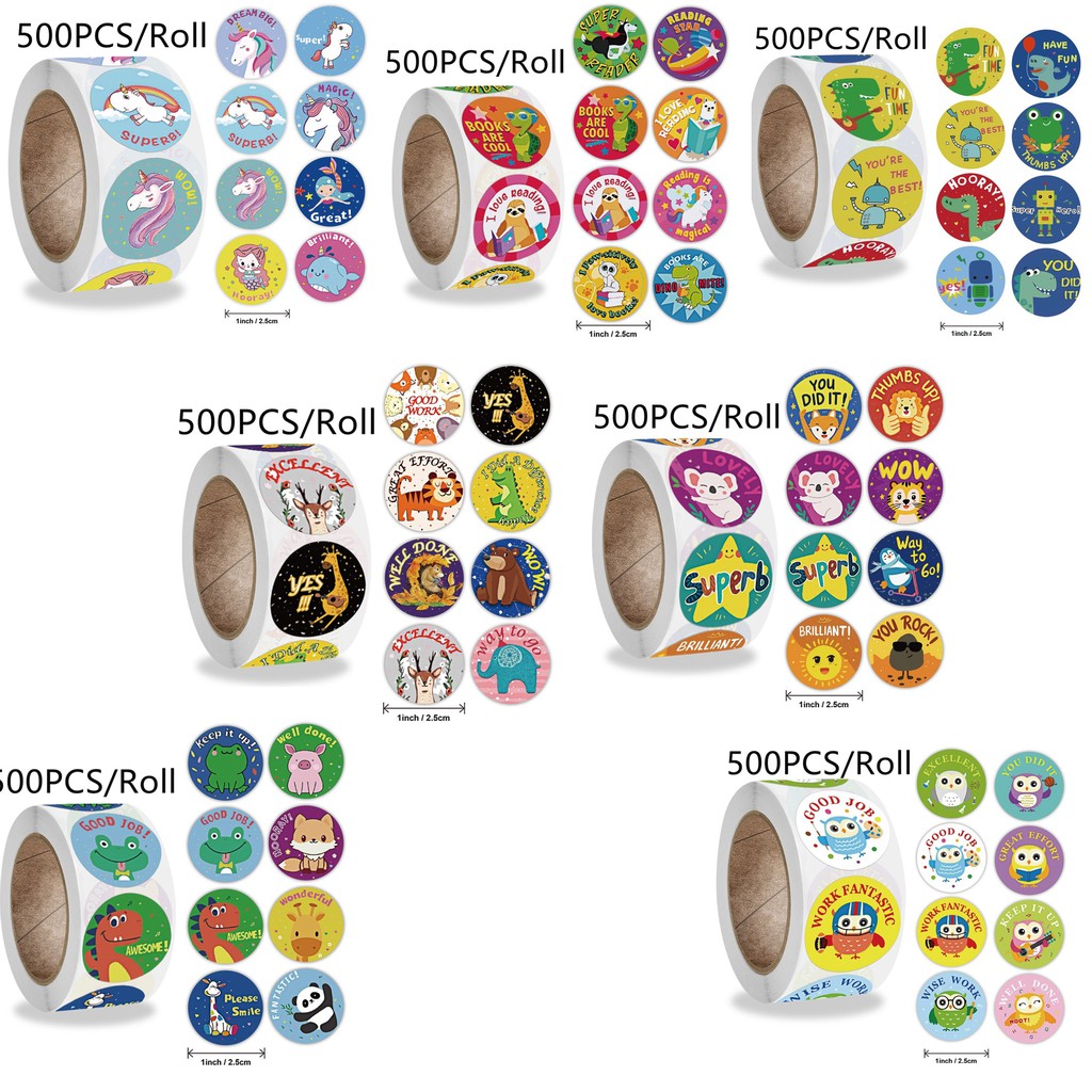 Reward Stickers - 500-Count Encouragement Sticker Roll for Kids