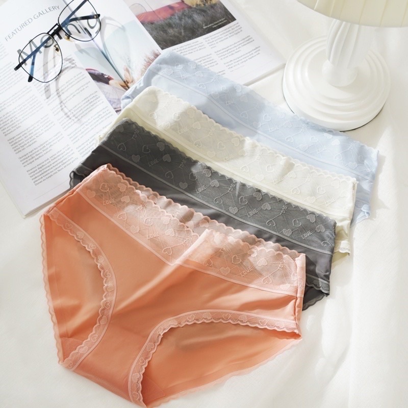 Nanoshop Women Plus Size Panties Mid-waist Lace silk Comfortable Oversized  Underwear