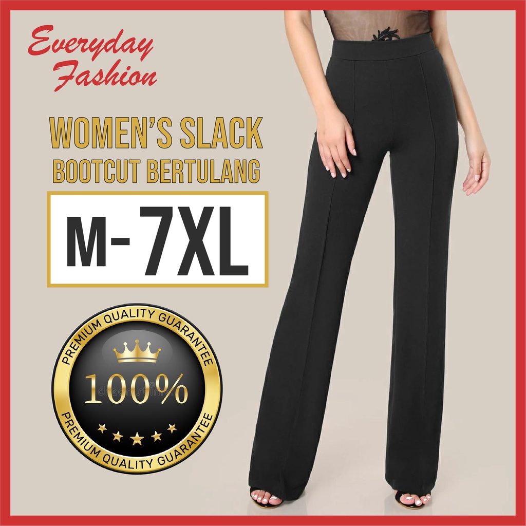 PLUS SIZE BOOT CUT WOMEN SLACK PANTS / SELUAR SLEK WANITA OFFICE WORK PANTS  / POLYBLEND SLEK EF-8916