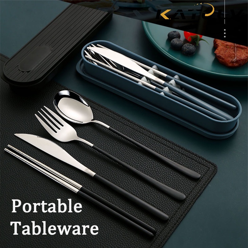 Travel Utensils, Portable 304 Stainless Steel Silverware Flatware Set,  Include Fork Spoon Chopsticks with Case