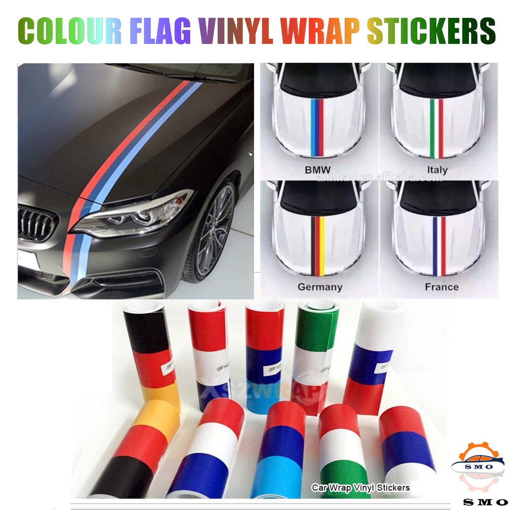3 Colour Sticker Flag Sticker BMW Italy Germany France Car Vinyl Wrap Decal  Sticker Proton Perodua Honda Toyota X70 X50