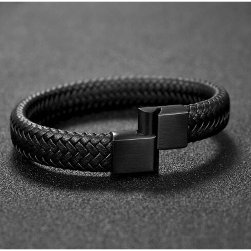 Mens leather clearance bracelet black