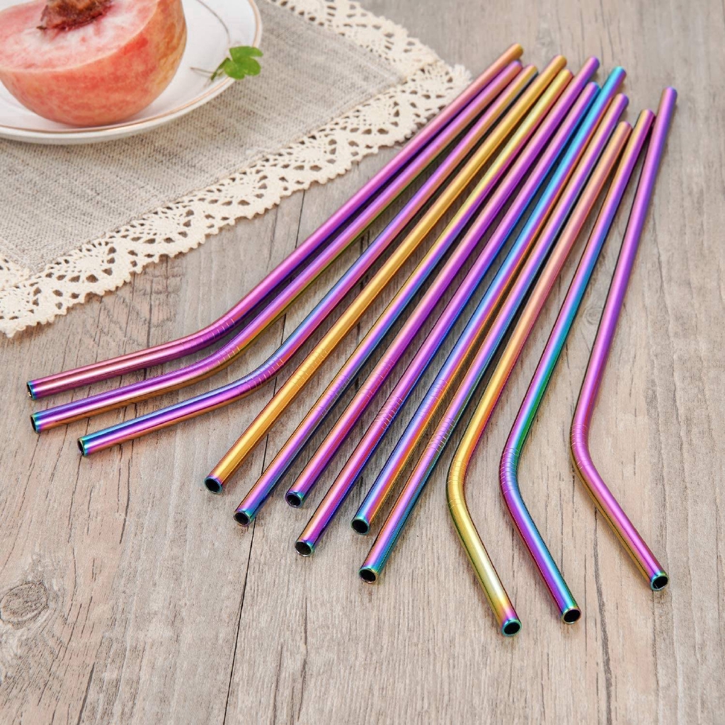 Stainless Steel Reusable Straws, 9.5-inches Straight Metal Straw for  Drinking Hot and Cold Beverages, Designed with Stopper, Set of 6 Metal  Straws 