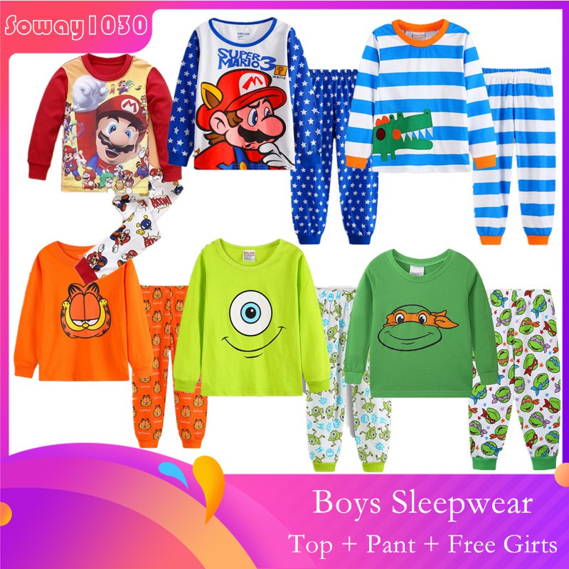 Cartoon Kids Toddler Boys Super Mario Cotton Sleepwear Nightwear Pajamas  Set 