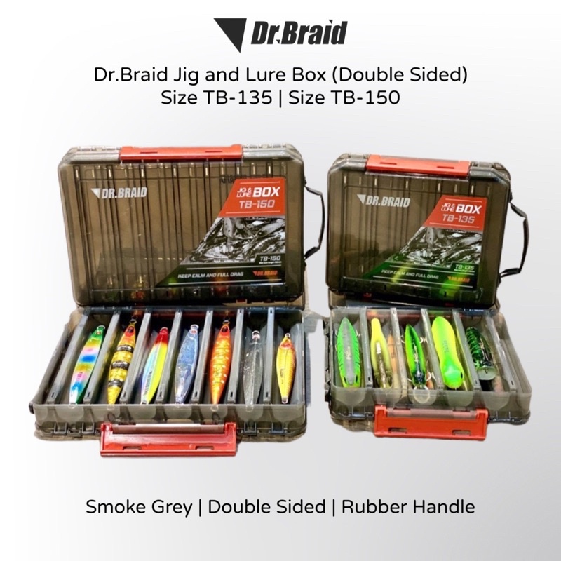 Dr.Braid Tackle Box -Jig & Lure Box Smoke Grey Double Sided Jig Lure  Pintail Squid Jig Box with Rubber Handle