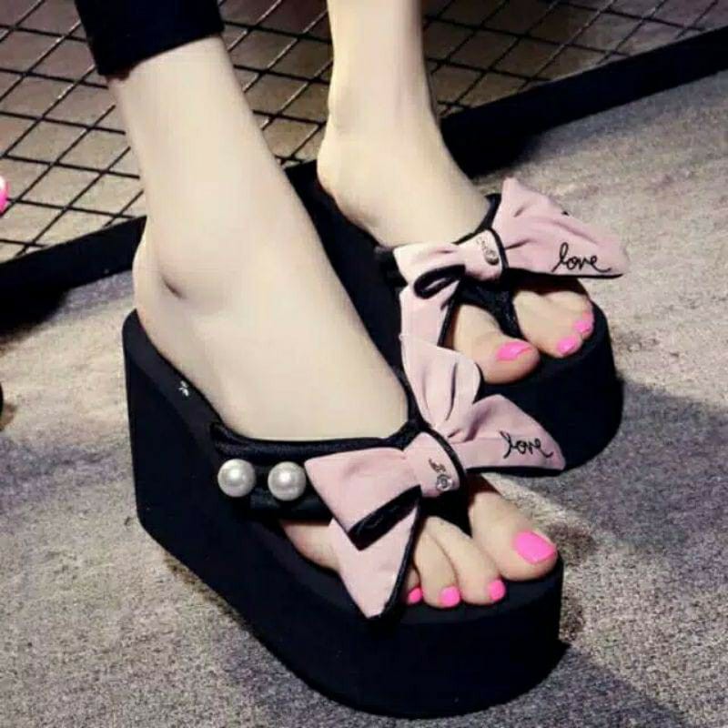 Sandals Wedges Sponge Pearl Ribbon 3cm