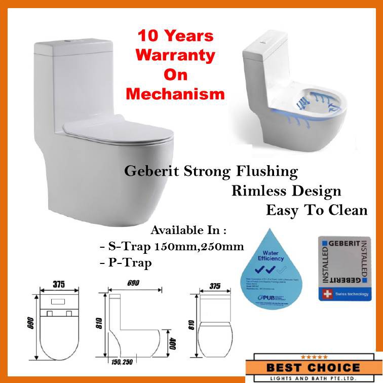 Baron W888 1-Piece Toilet Bowl (Geberit Flushing System) (33800)*Conta –  Domaco