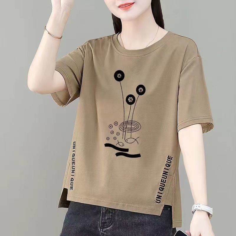 Summer New Asymmetric Printed Short-sleeved T-shirt Women's Front