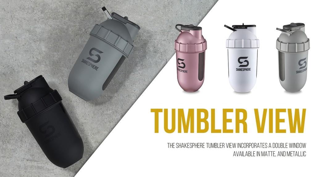 ShakeSphere Tumbler View: Protein Shaker Bottle Matte White - Black Window