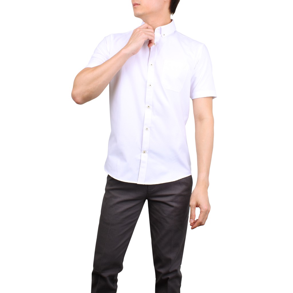 White muscle fit shirt short clearance sleeve