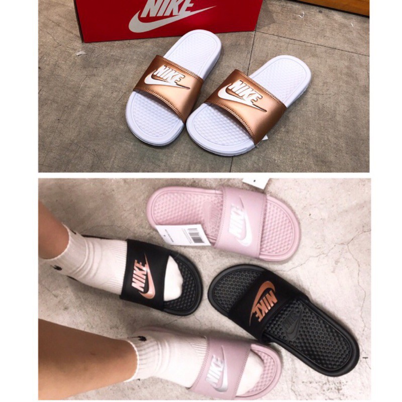 Black and rose gold hotsell nike slides