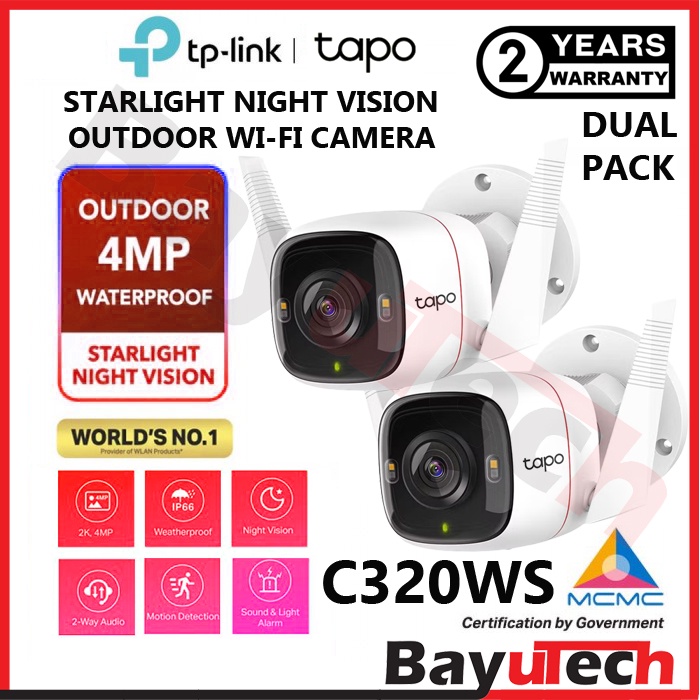 Tapo C320WS, Caméra de vidéosurveillance WiFi Outdoor 2K+ 4MP (IP66)