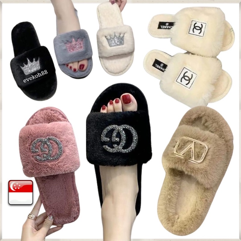 Furry sandal slides sale