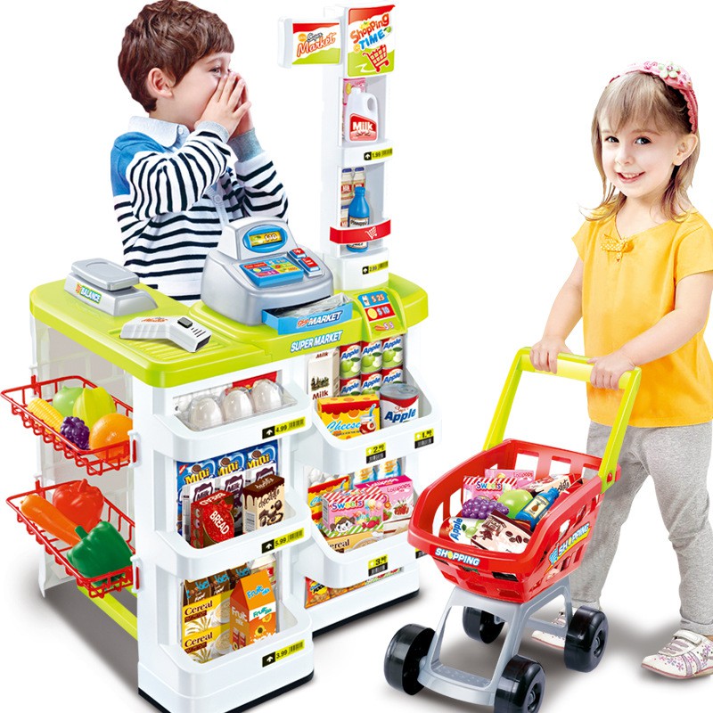 Pretend Home Supermarket kids Play Set with trolley Toy Set Toys