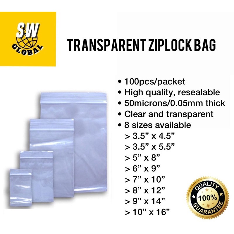 Zip on sale bag sizes