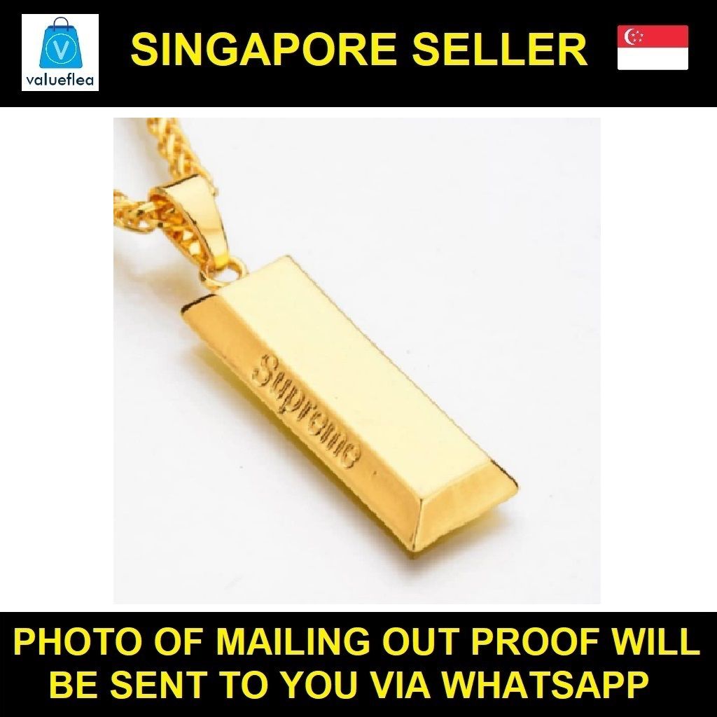 Supreme gold bar on sale necklace