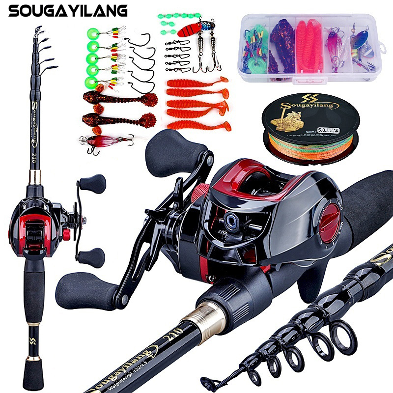 Sougayilang Fishing Rods and Reels Set Baitcasting Reel Travel Fishing Rod  Set with Full Kits for Freshwater Fishing