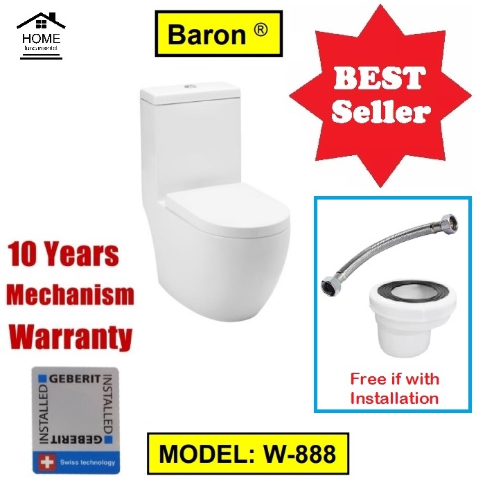 W888 One Piece Toilet Bowl *10 Years warranty on Mechanism* 150mm