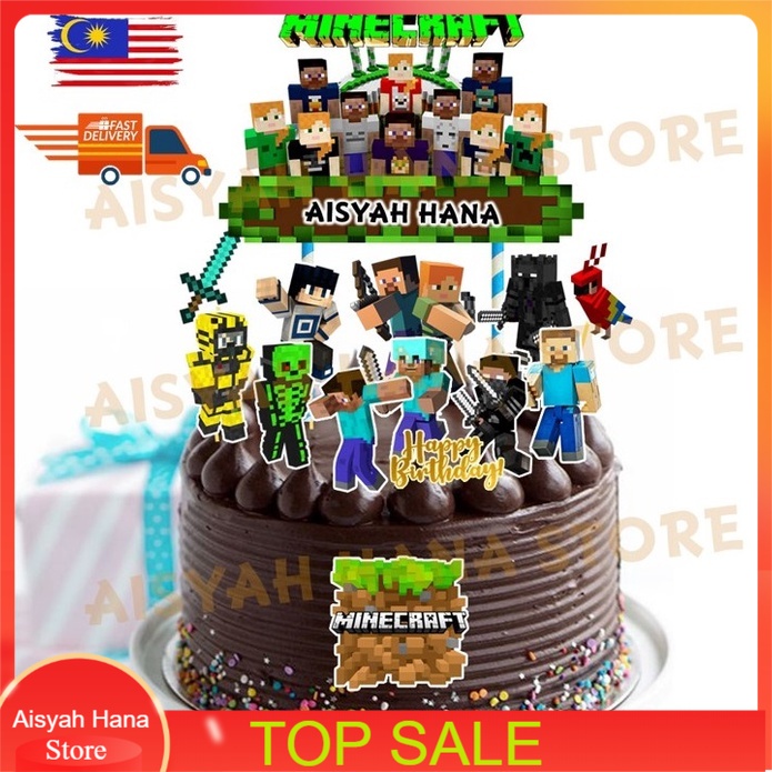 AHS MINECRAFT Cake & Cupcake Topper Decoration Birthday Party Kek ...