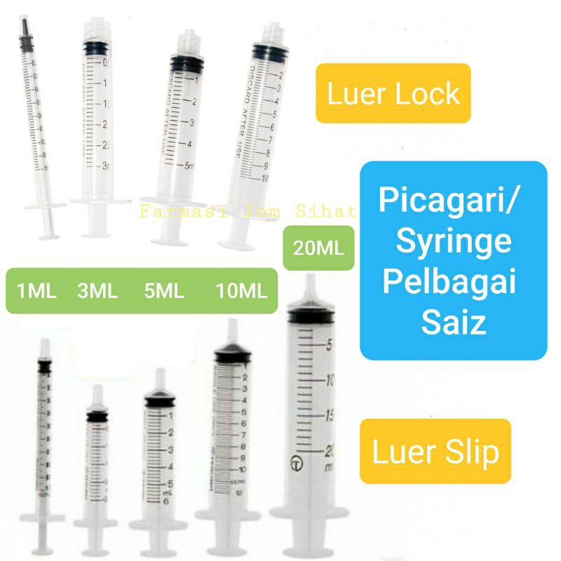 Picagari / Disposable Syringe 1ML 3ML 3CC 5ML 5CC 10ML 10CC 20ML Luer Lock  Luer Sip