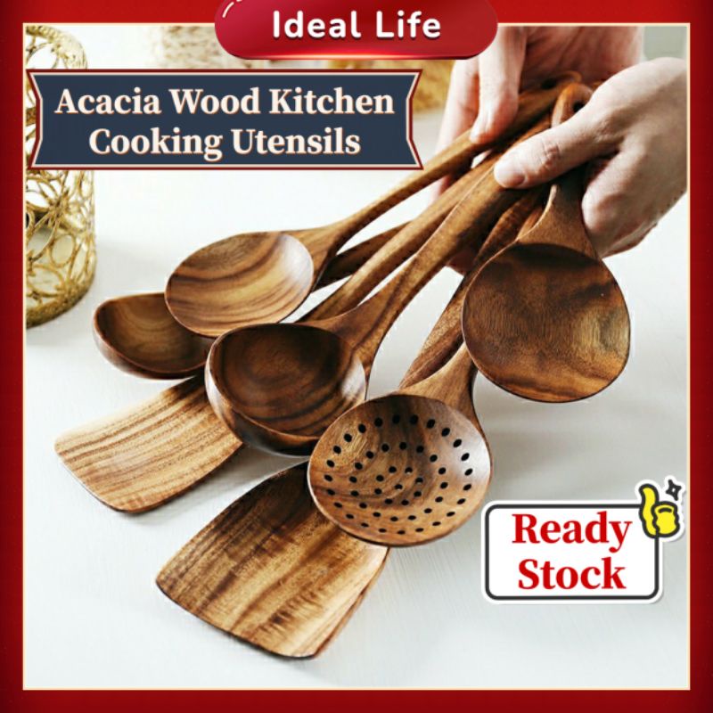 Kitchen Cooking Straight Handle Wooden Wood Soup Scoop Spoon Ladle