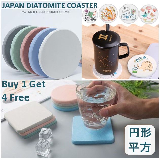 Buy1 get 4 free Diatomite Coaster Round Square with Pattern