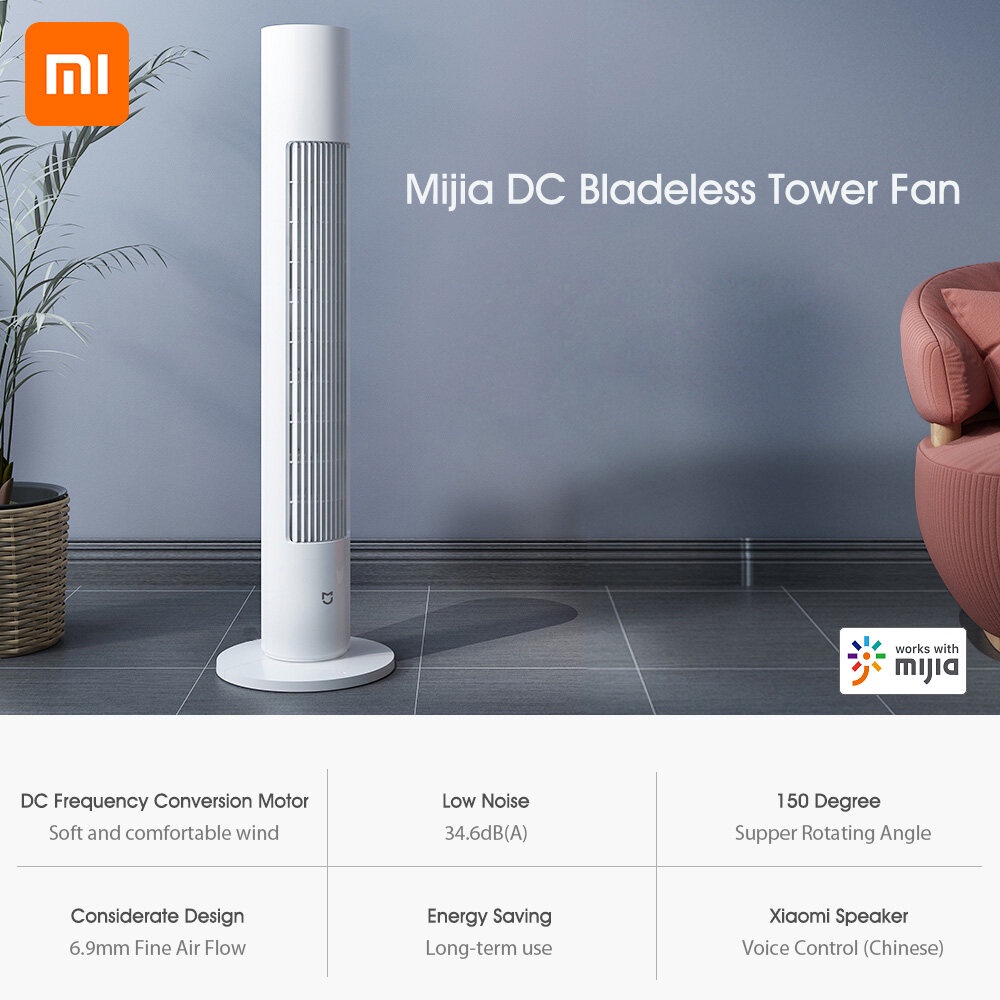 Xiaomi Mijia Bladeless Tower Fan BPTS01DM DC Frequency Conversion Summer  Cooling Air Conditioner Cooler APP Control for Home Office Desk Tower Fan |  Shopee Singapore