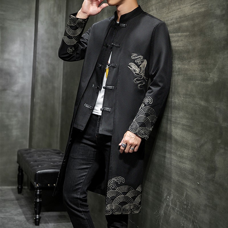 Spring mid-length men's Hanfu men's embroidered windbreaker Tang