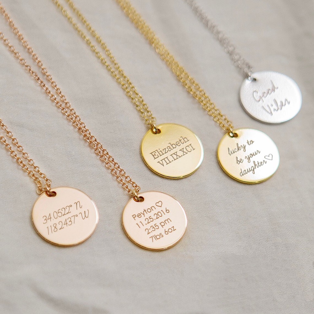 Gold disc best sale pendant engraved