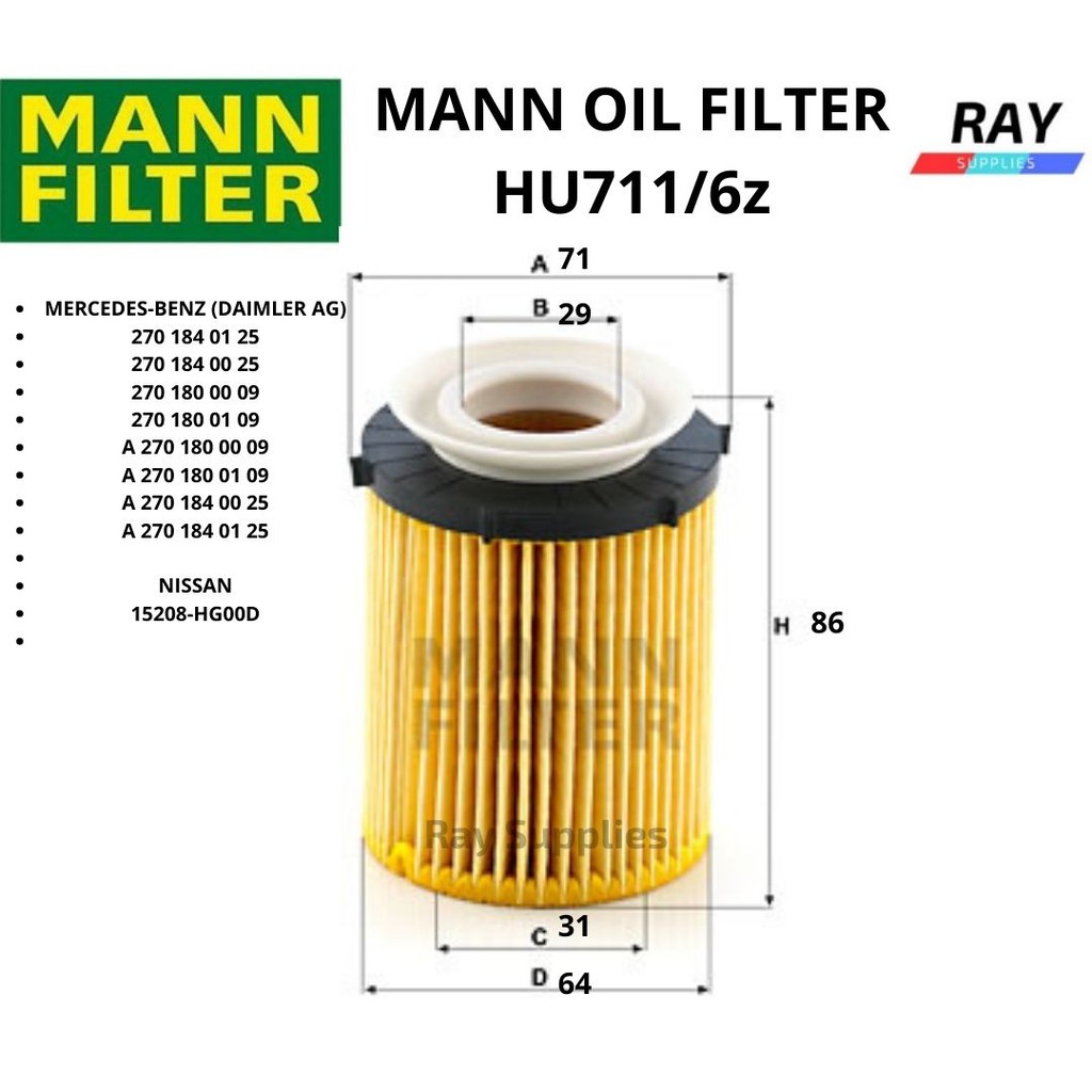 MANN OIL FILTER HU711/6z,hu 711/6z,HU711/6Z,INFINITI Q30/QX30 (H15E)Q50  (V37)Q60 II, MERCEDES-BENZ A-Klasse(W176,W177)..