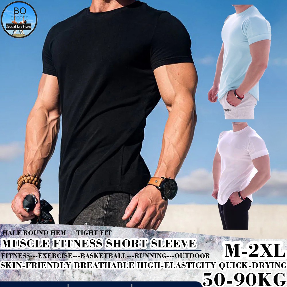 Mens T-shirt Bodybuilding Gym Tops Slim Sports Fitness Tight Short Sleeve  Tee