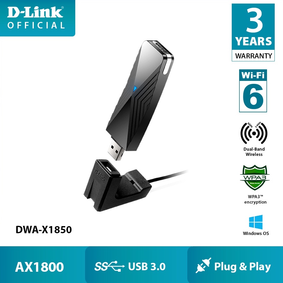 Jual USB Wireless Adapter D-Link DWA-X1850 AX1800 WiFi 6 DualBand