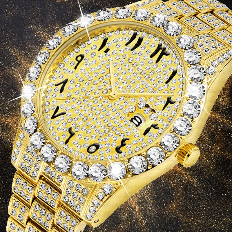 Mens gold watch with diamonds sale