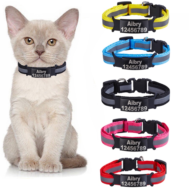 ID Name Tag Cat Collar Bell Necklace Safety Reflective Nylon Kitten Cat Collar Personalized Engraved Nameplate Pet Collar Shopee Singapore