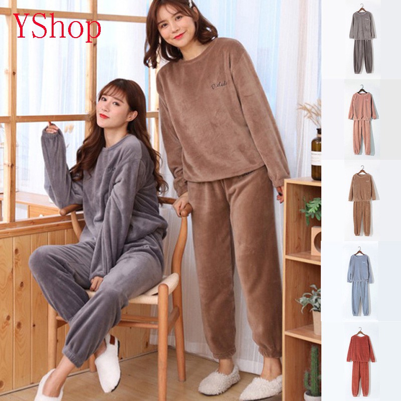 Fashion Autumn Winter Pyjamas for Women Girls Ladies Comfy Warm Coral  Fleece Set