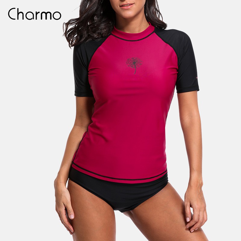 Charmo Rash Guard Women's Short Sleeve Rashguard Top UV Protection