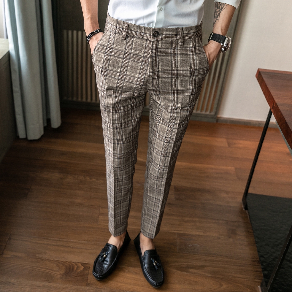 Casual plaid pants on sale men