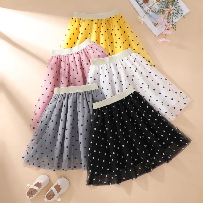 Polka dots Elasticized Mesh Skirt Shopee Singapore