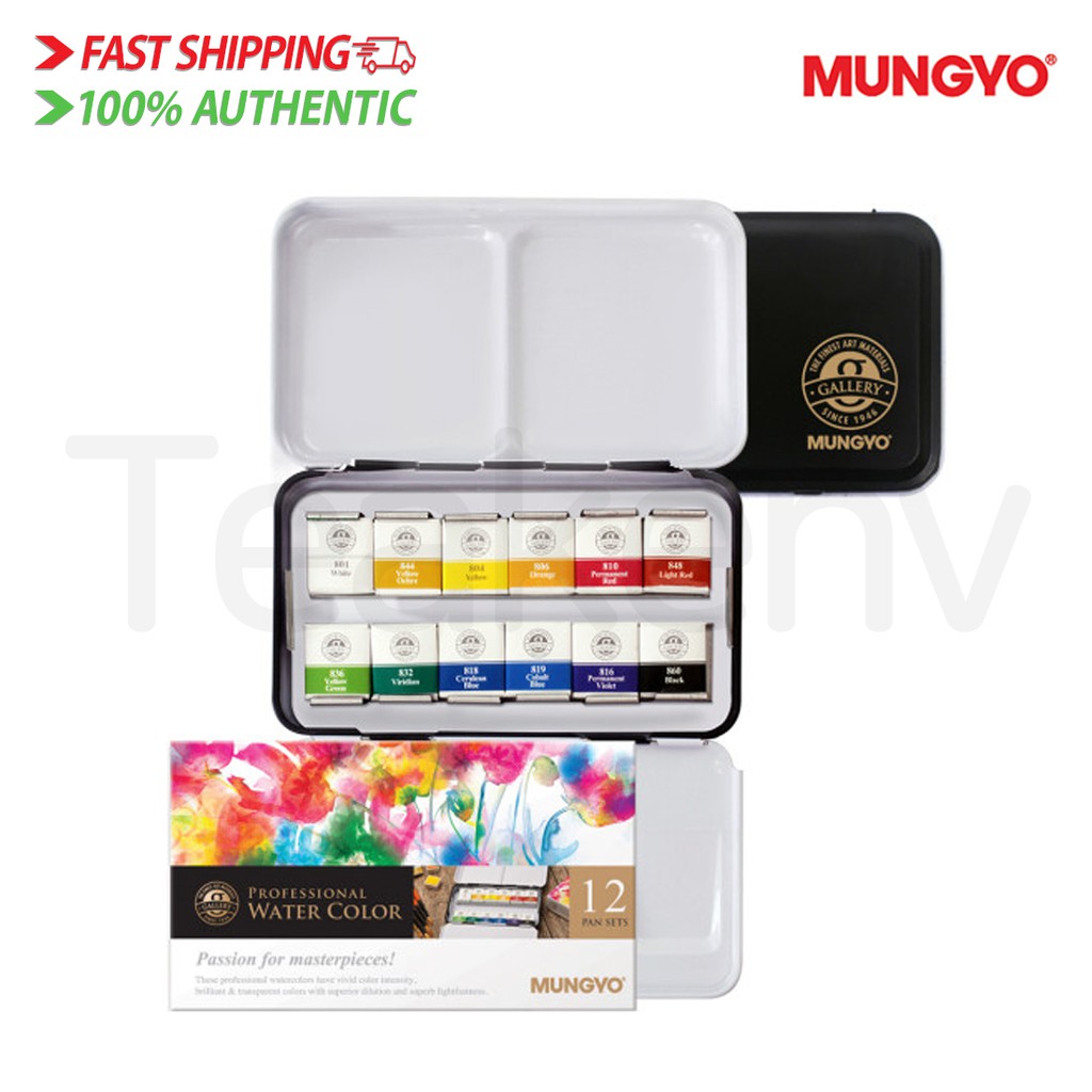 New Mungyo Professional Water Color Half Pan 12 Color Set Pastel MWPH-12PT