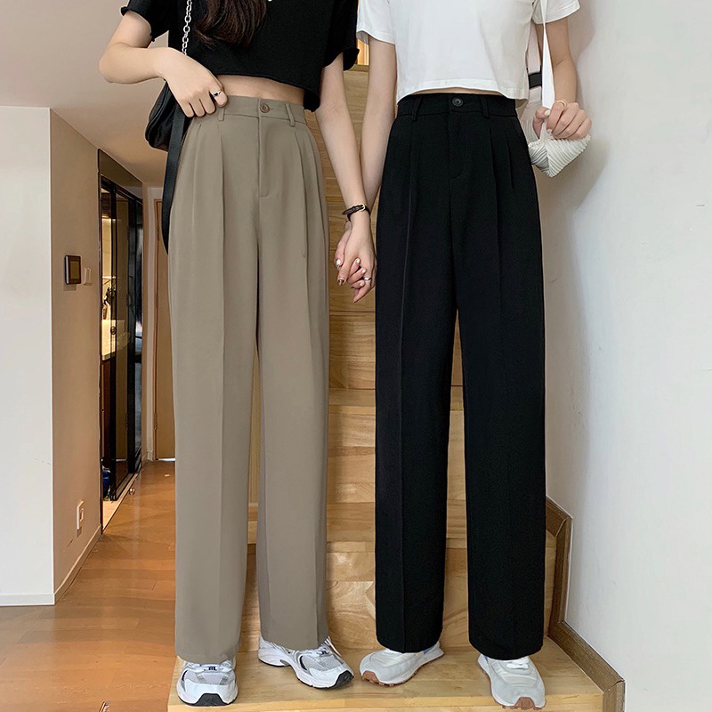 Khaki Suit High Waist Straight Pants Women Summer Thin Casual Trouser |  Shopee Singapore