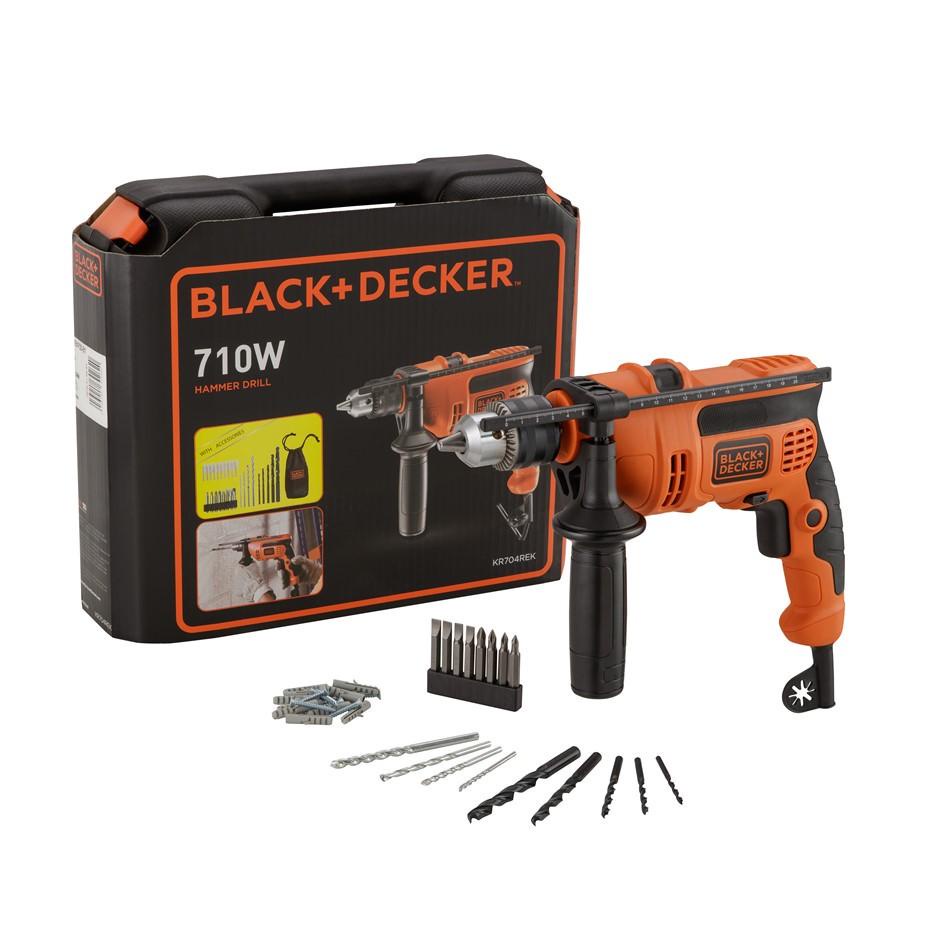 Black Decker 710W 13mm Hammer Drill Kit Box with 37pcs Accessory