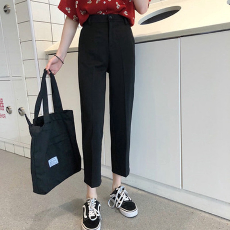 Black Gray Suit Pants Woman High Waist Pants Office Ladie Ashion